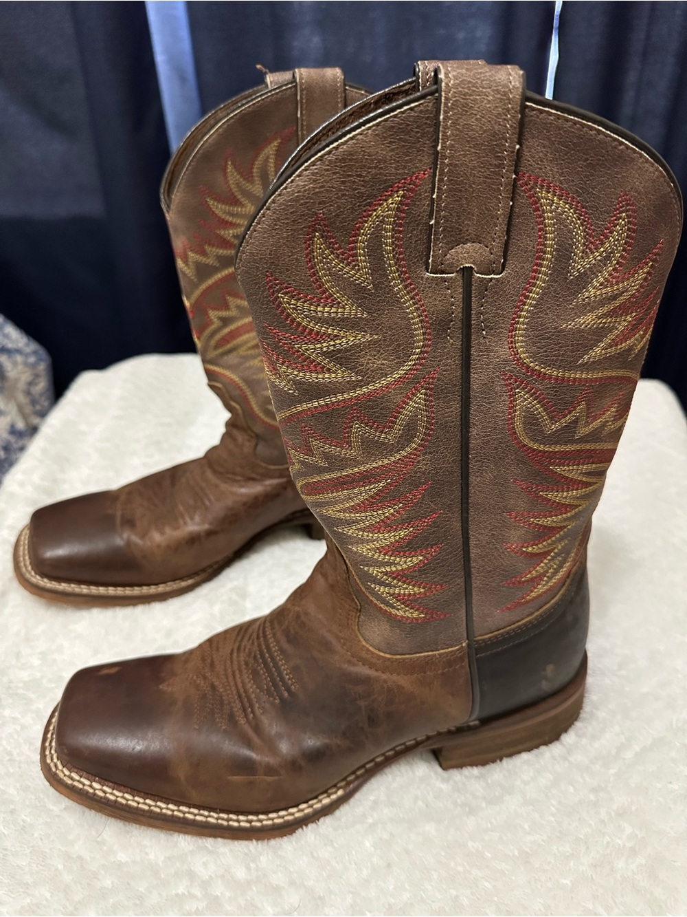 Nocona Brown Western Boots with Red & Gold Embroidery
